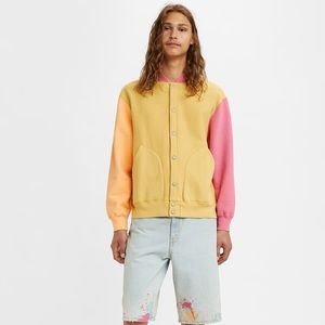 Levi's® Vintage Clothing FLEECE CARDIGAN Colorblock Pink Yellow Orange Bomber S